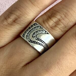 sterling silver wavy cz wide band ring size 6.5